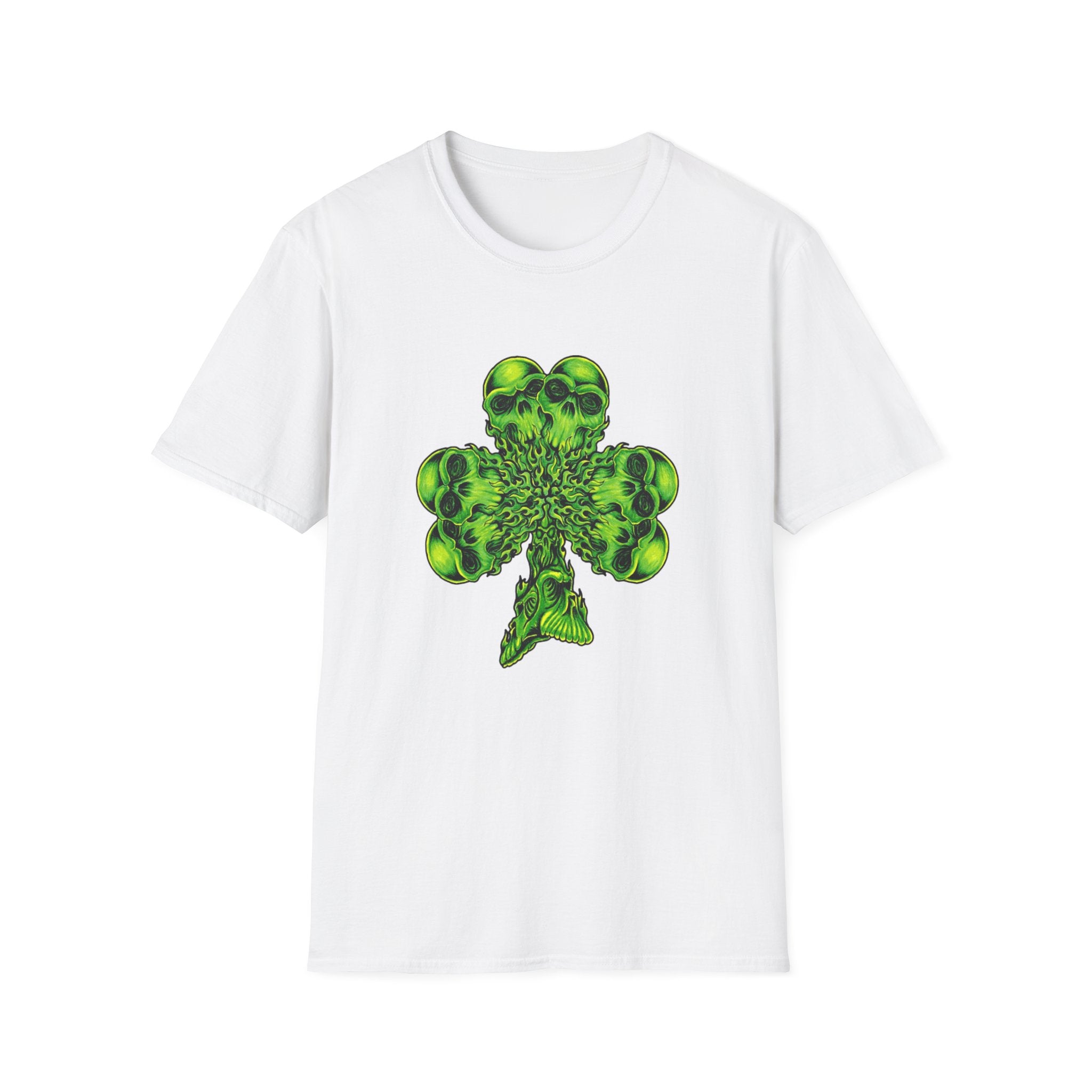 Skull Clover T-Shirt — Neon Green St. Patrick’s Day Graphic Tee by Printify