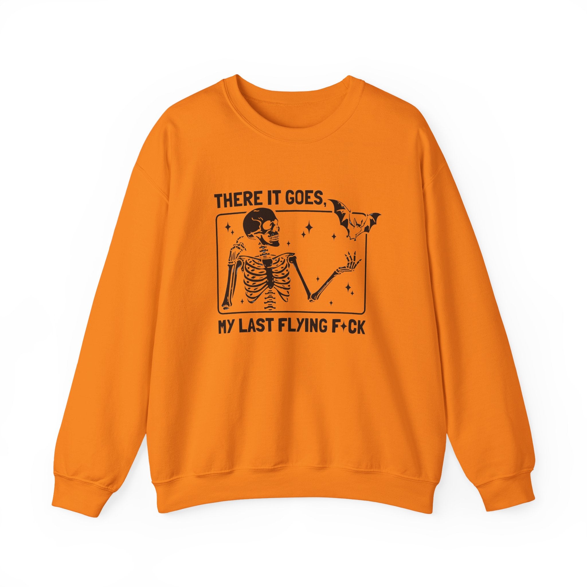 Crewneck Sweatshirt — "There It Goes, My Last Flying F*ck" Skeleton Graphic by Printify