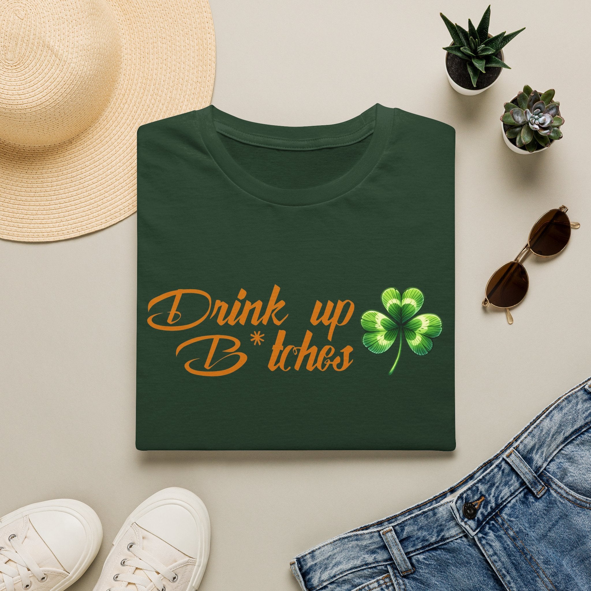 T-Shirt — "Drink Up B*tches" St. Patrick’s Day Shamrock Party Tee by Printify
