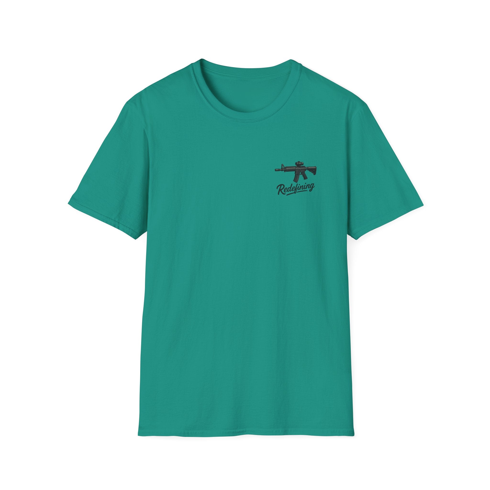 T-Shirt — 'Redefining' Rifle Graphic Pocket Tee by Printify