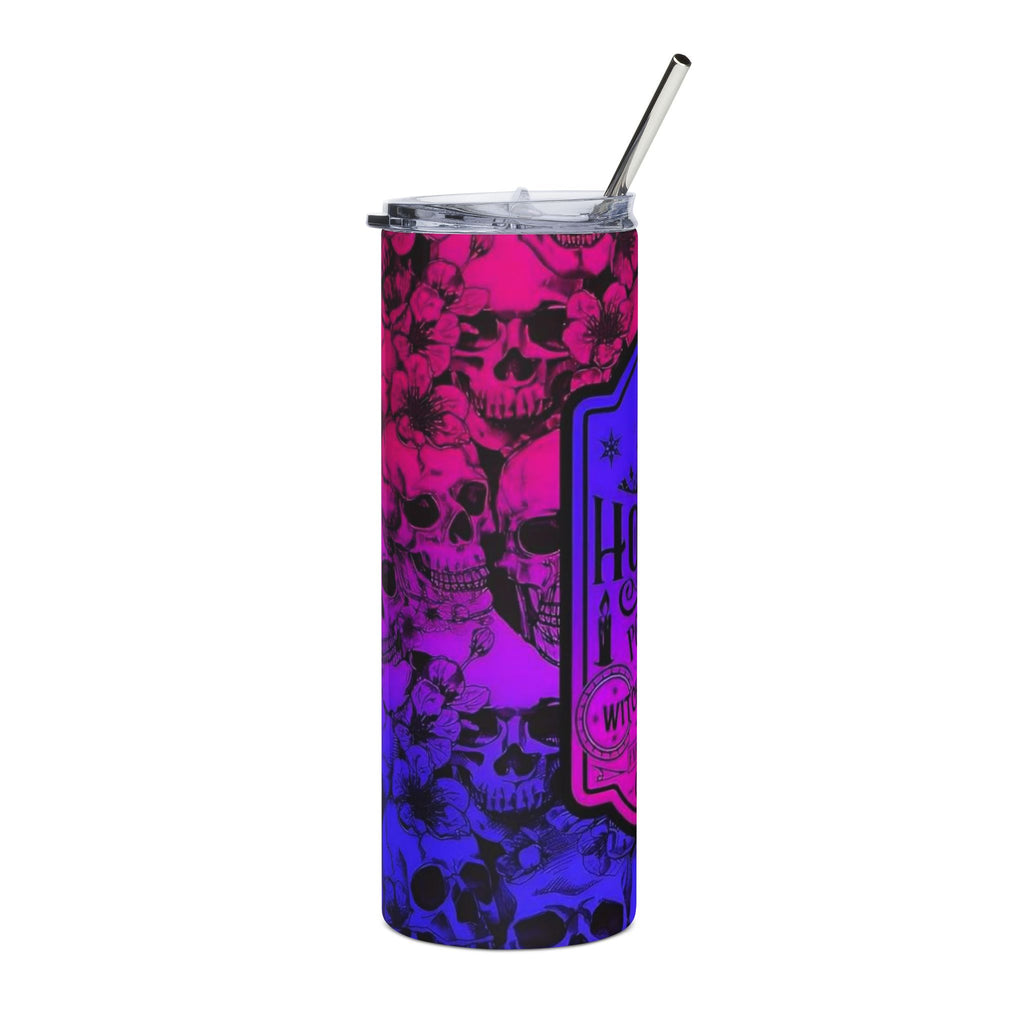 Hocus Pocus Co. 20oz Stainless Steel Tumbler – Neon Skull Witch Vibes by Printify