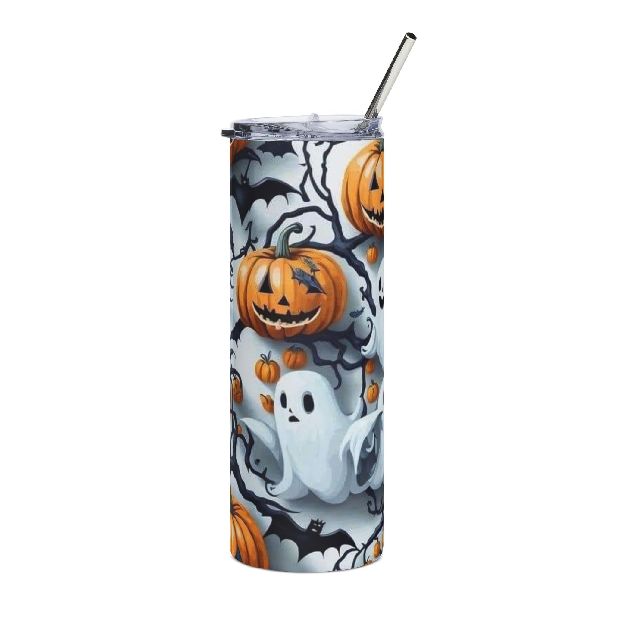 Halloween Ghost & Jack-O’-Lantern 20oz Stainless Steel Tumbler by Printify