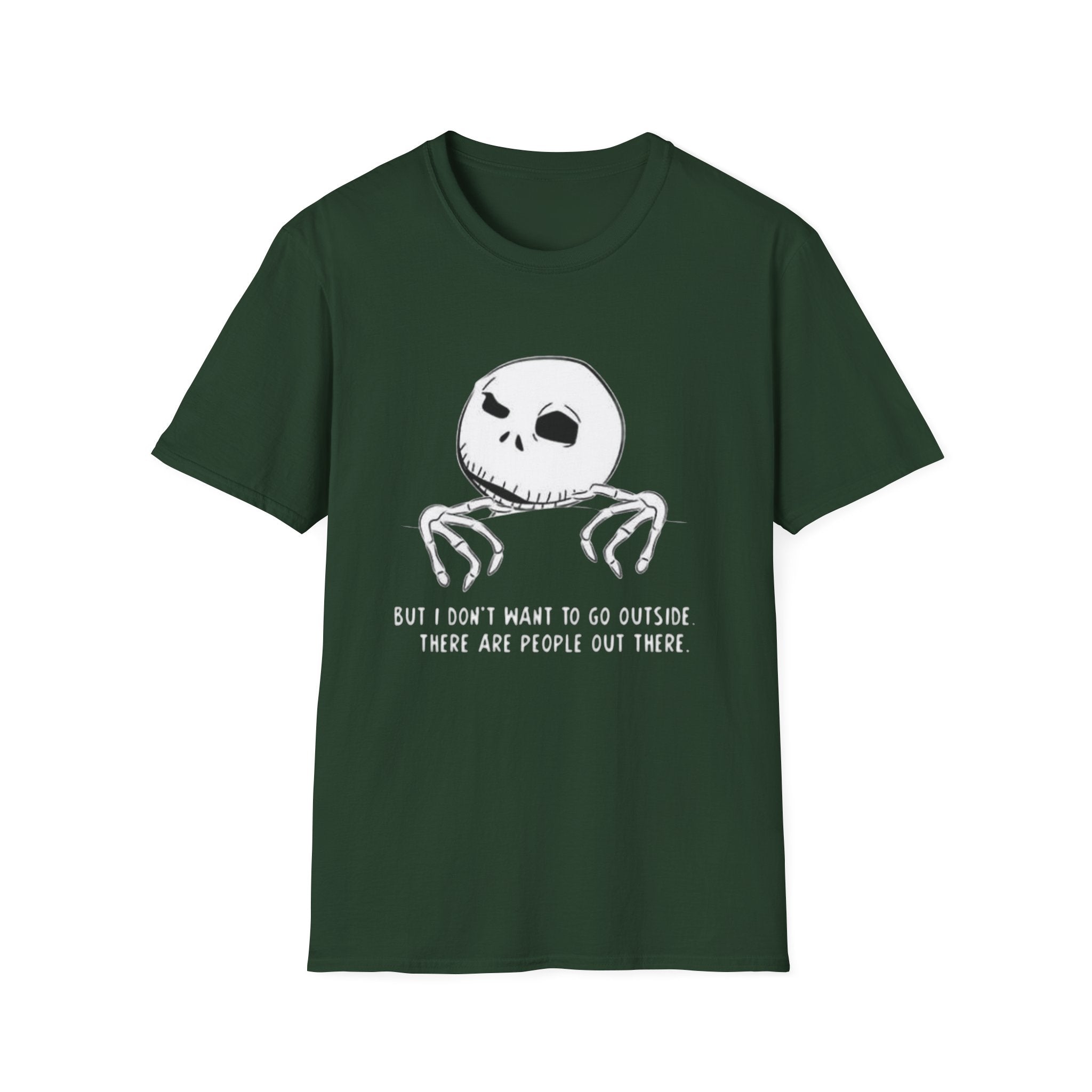 T-Shirt — Jack Skellington Peekaboo "No I Don’t Want To Go Outside" Halloween Tee by Printify