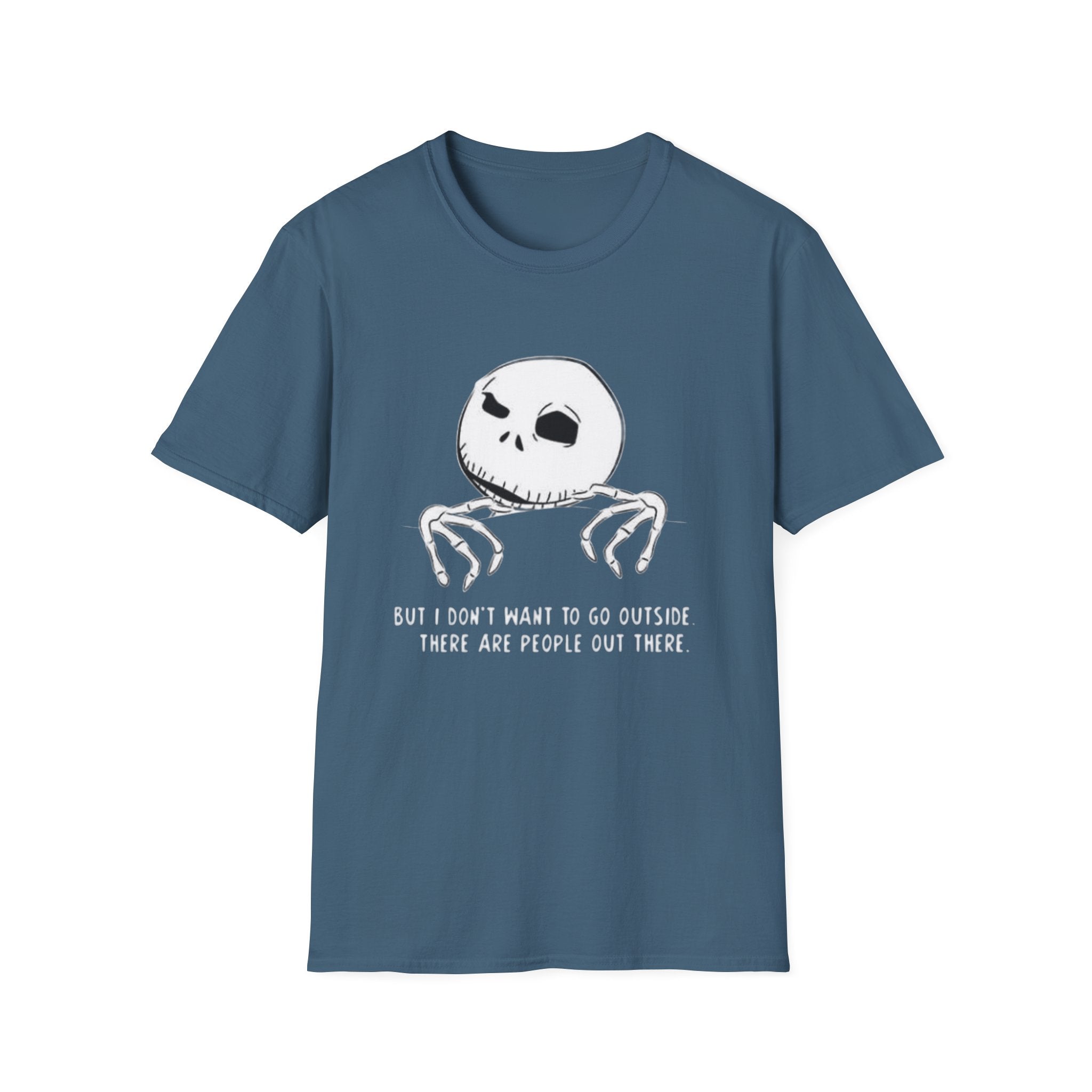 T-Shirt — Jack Skellington Peekaboo "No I Don’t Want To Go Outside" Halloween Tee by Printify