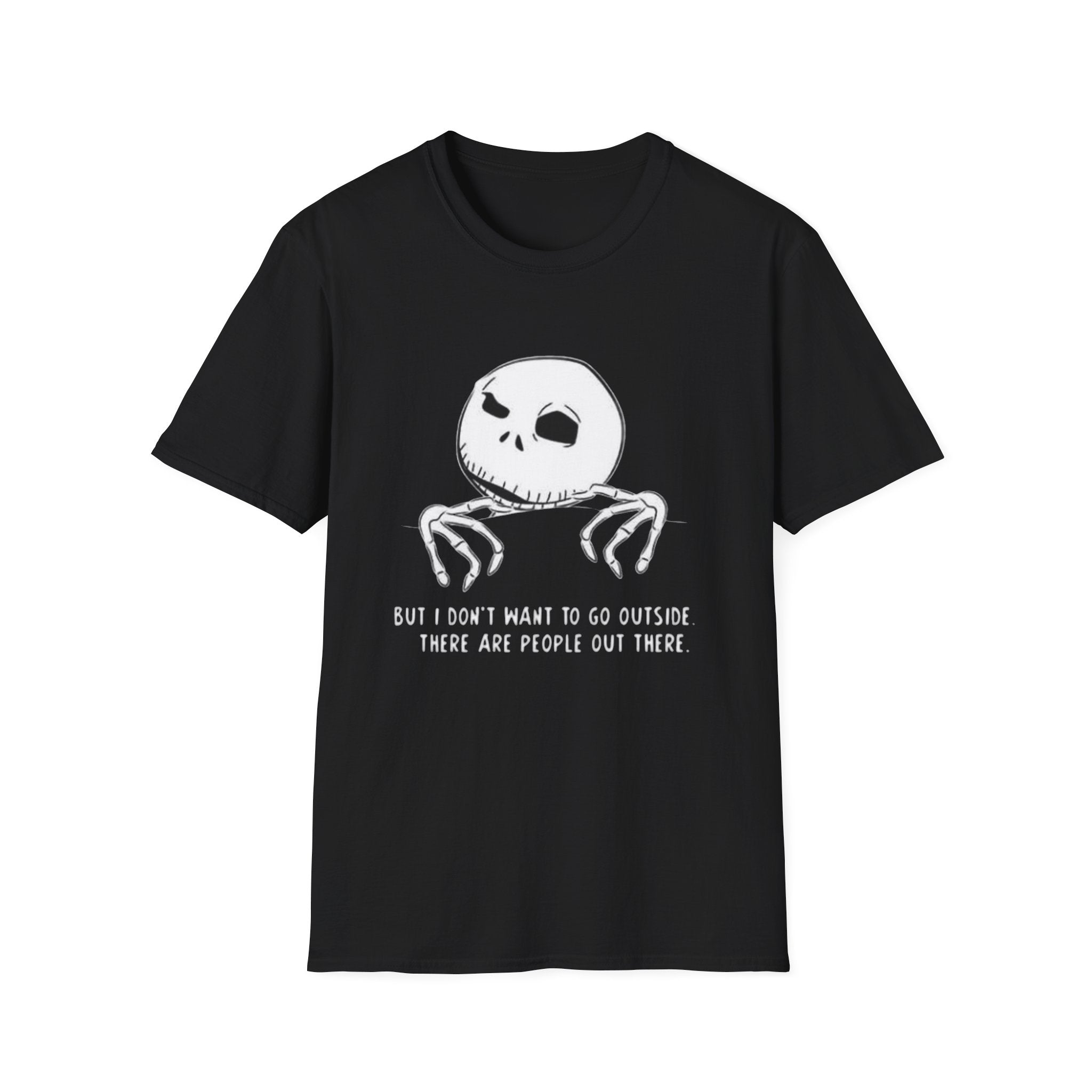 T-Shirt — Jack Skellington Peekaboo "No I Don’t Want To Go Outside" Halloween Tee by Printify