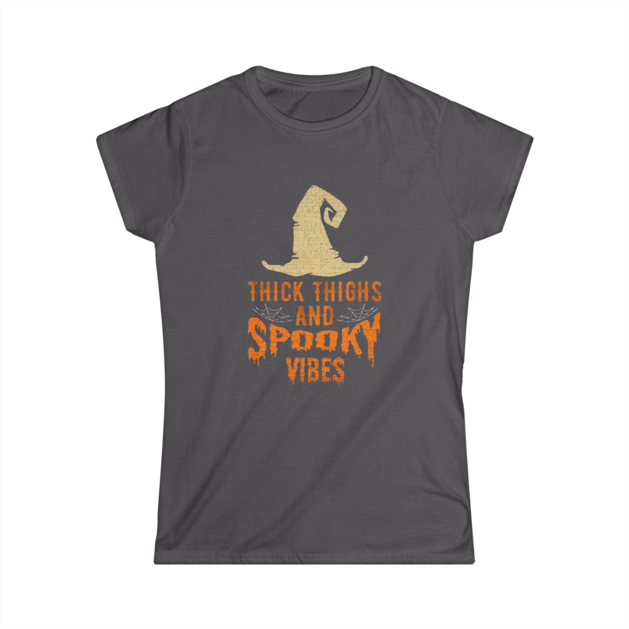 Women's Tee — "Thick Thighs and Spooky Vibes" Halloween Witch Shirt by Printify
