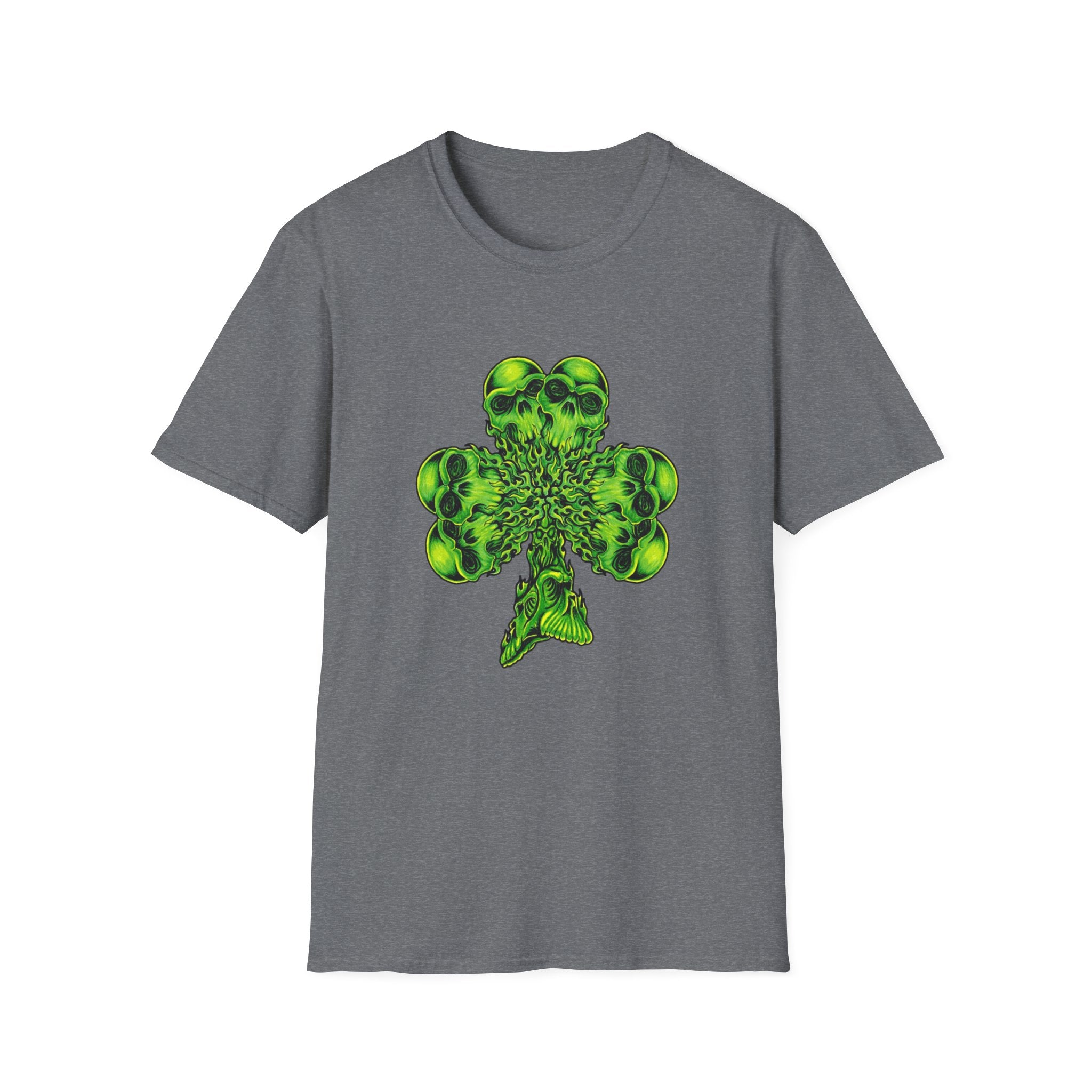 Skull Clover T-Shirt — Neon Green St. Patrick’s Day Graphic Tee by Printify