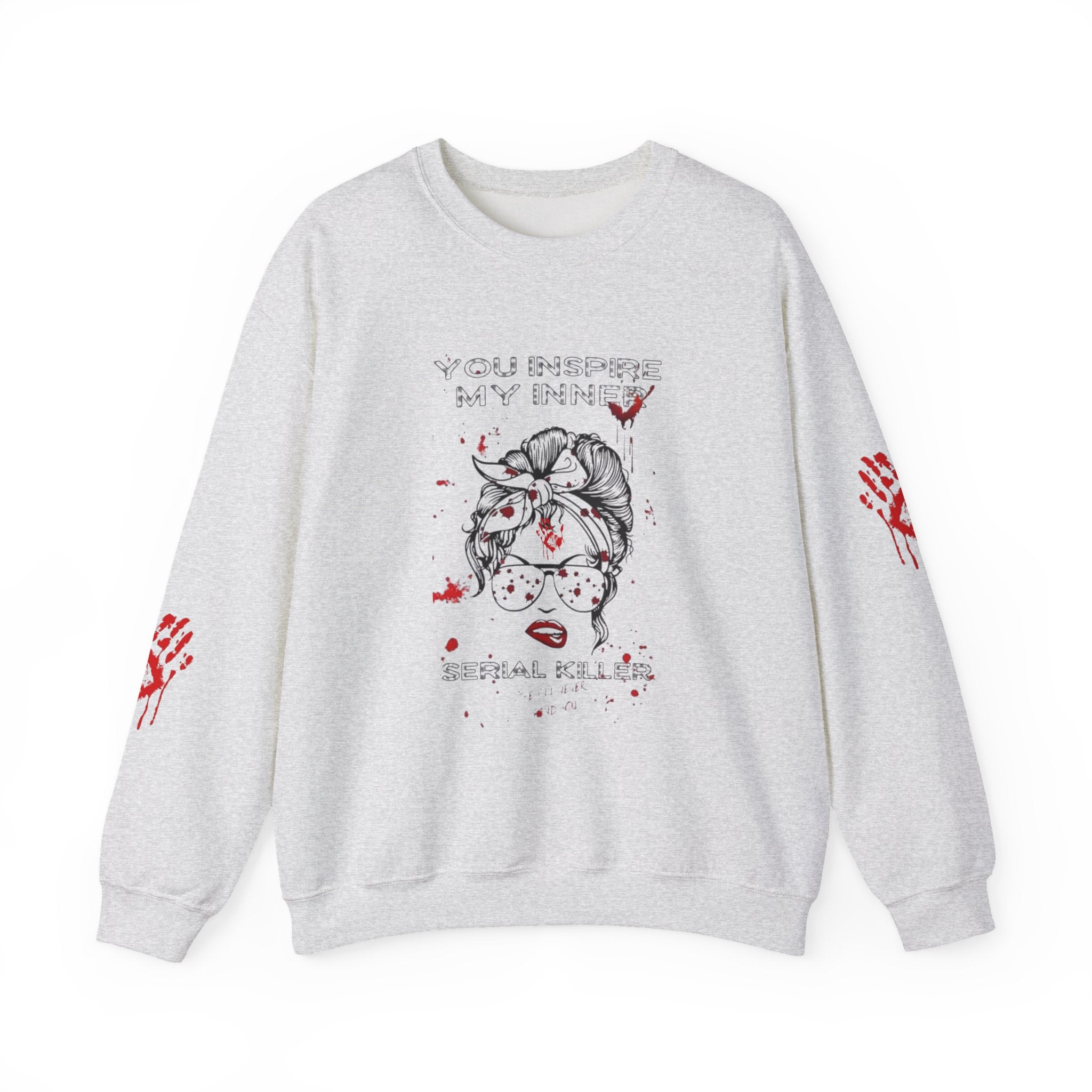 Grunge Horror Themed Crewneck Sweatshirt, Spooky Fashion, Halloween Casual Wear, Unique Graphic Sweater, Gift for Horror Lovers by Printify