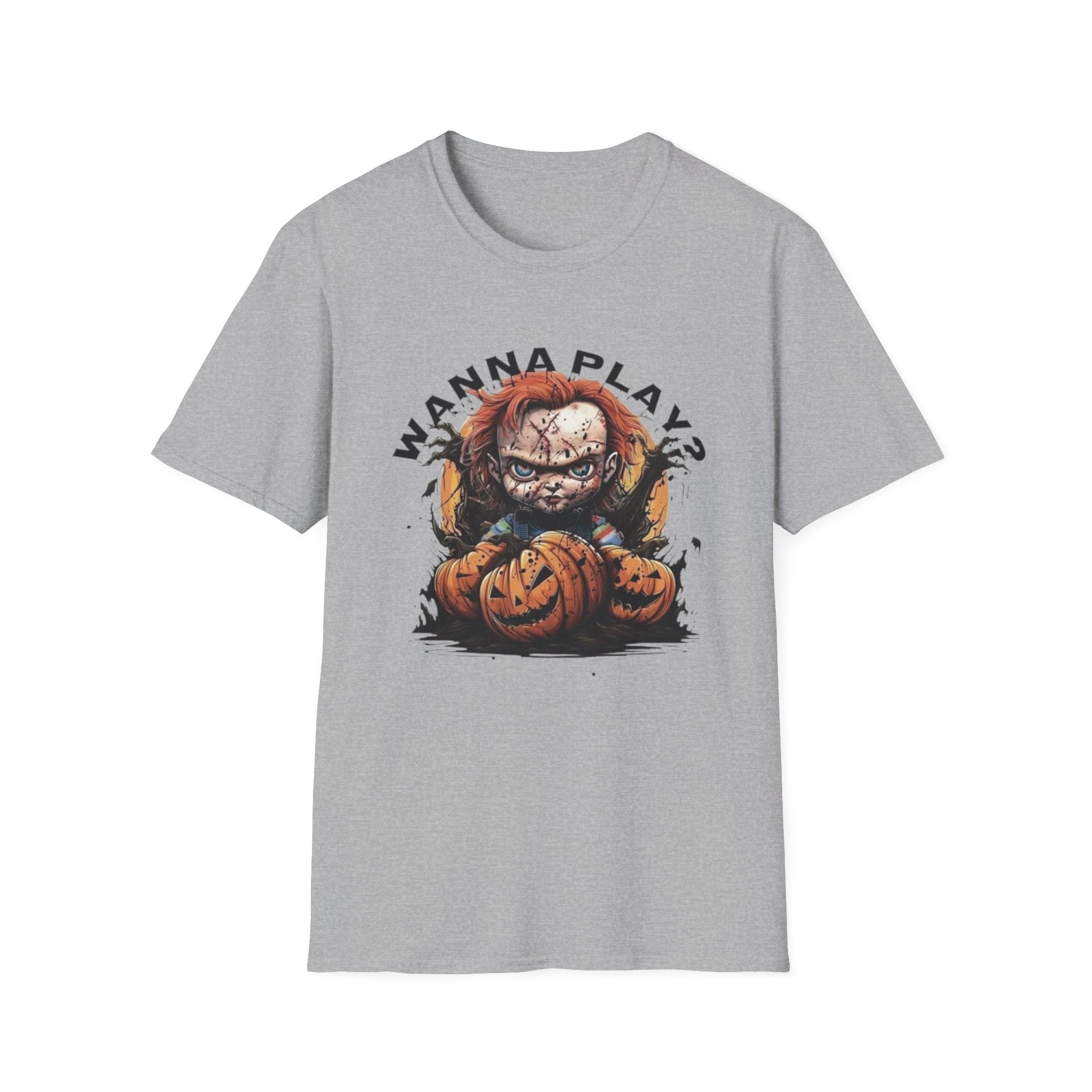 Horror Doll "Wanna Play?" T-Shirt by Printify