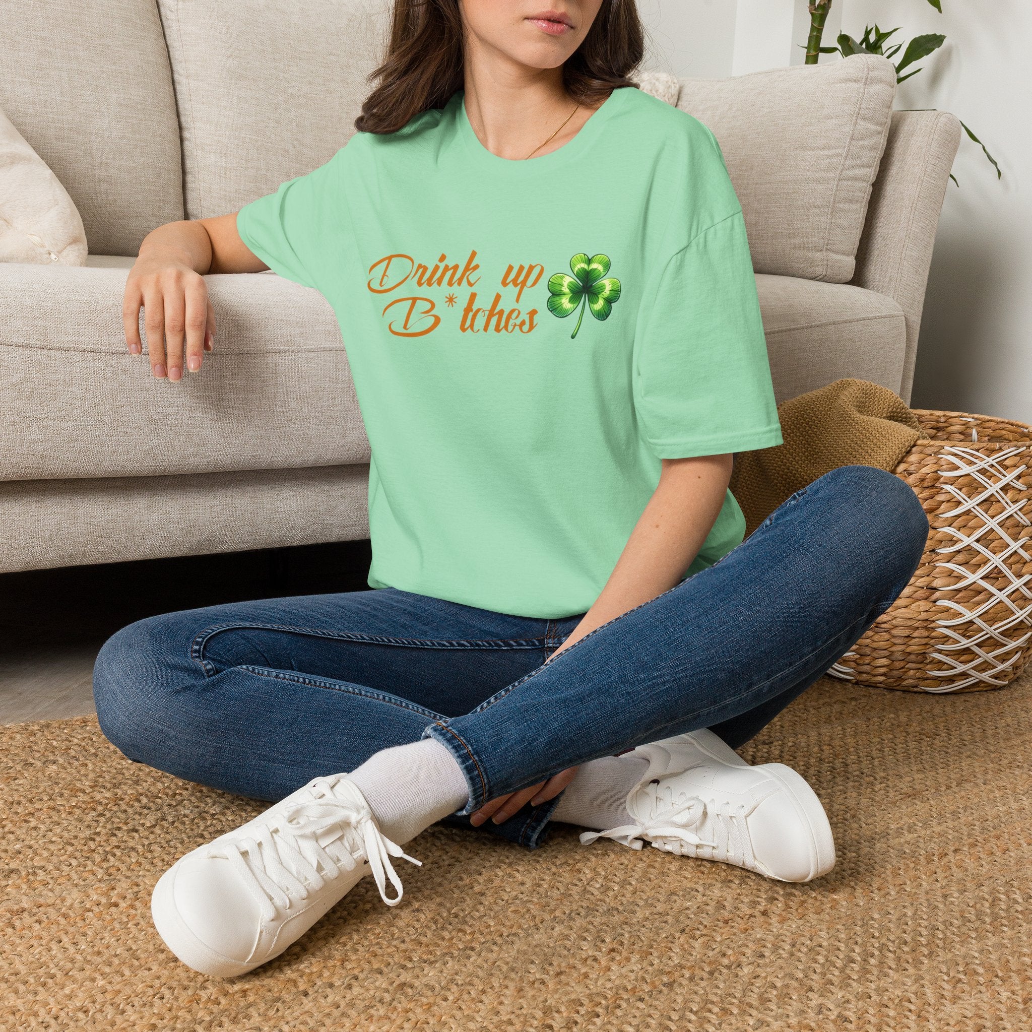 T-Shirt — "Drink Up B*tches" St. Patrick’s Day Shamrock Party Tee by Printify