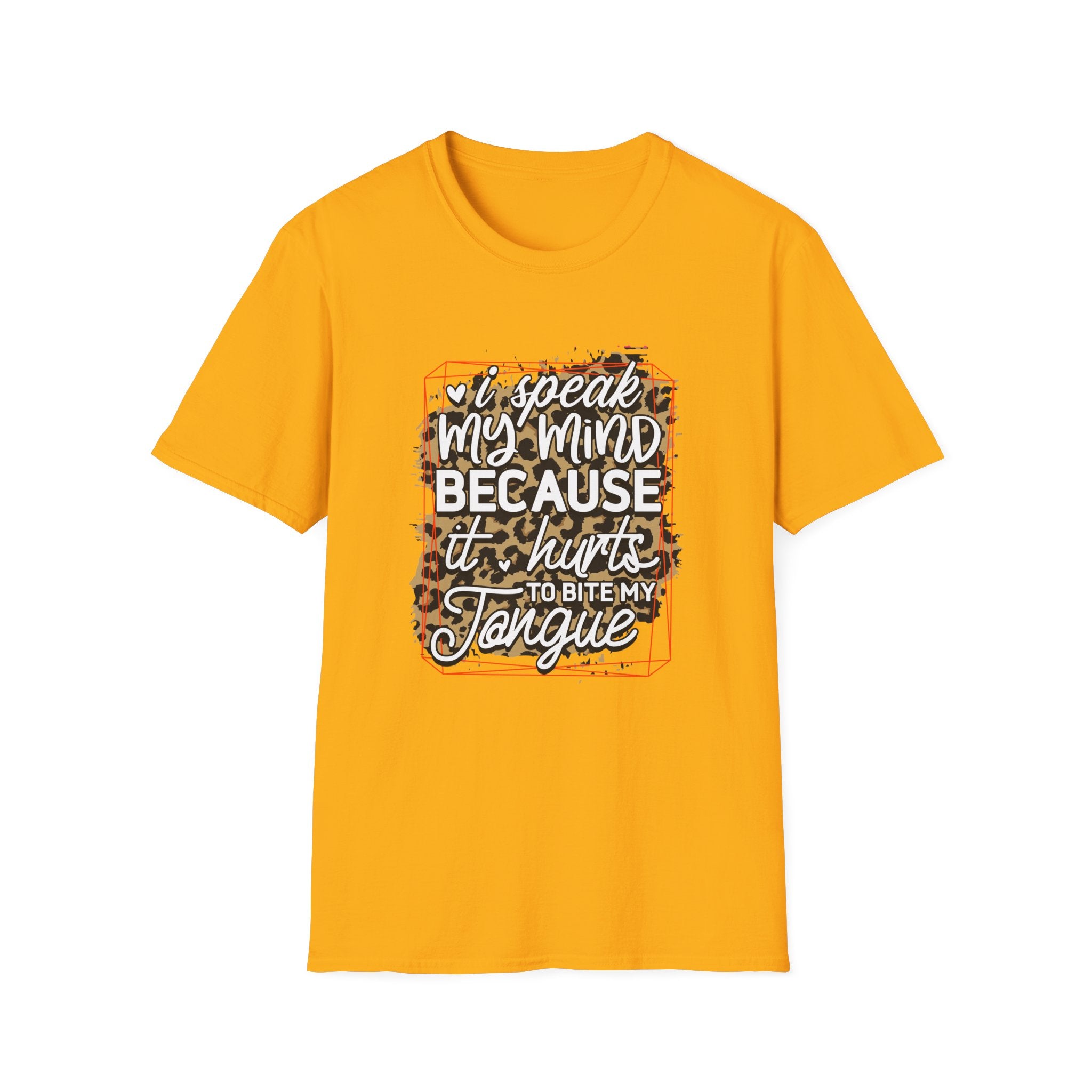 T-Shirt — “I Speak My Mind Because It Hurts to Bite My Tongue” Leopard Graphic by Printify