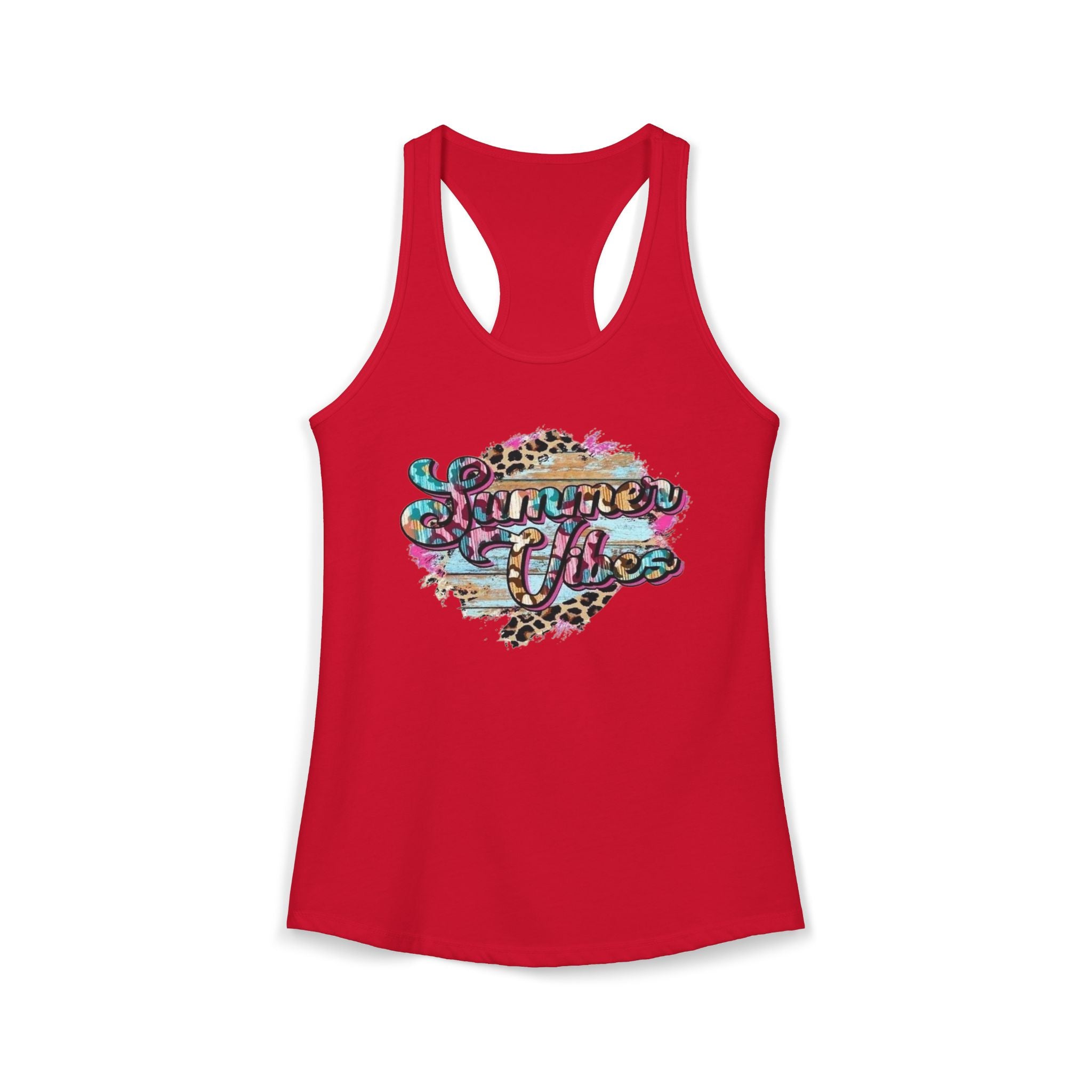 Summer Vibes Racerback Tank Top - Cute Summer Shirt, Beach Outfit, Comfortable Activewear, Gift for Vacation, Pool Party Top by Printify