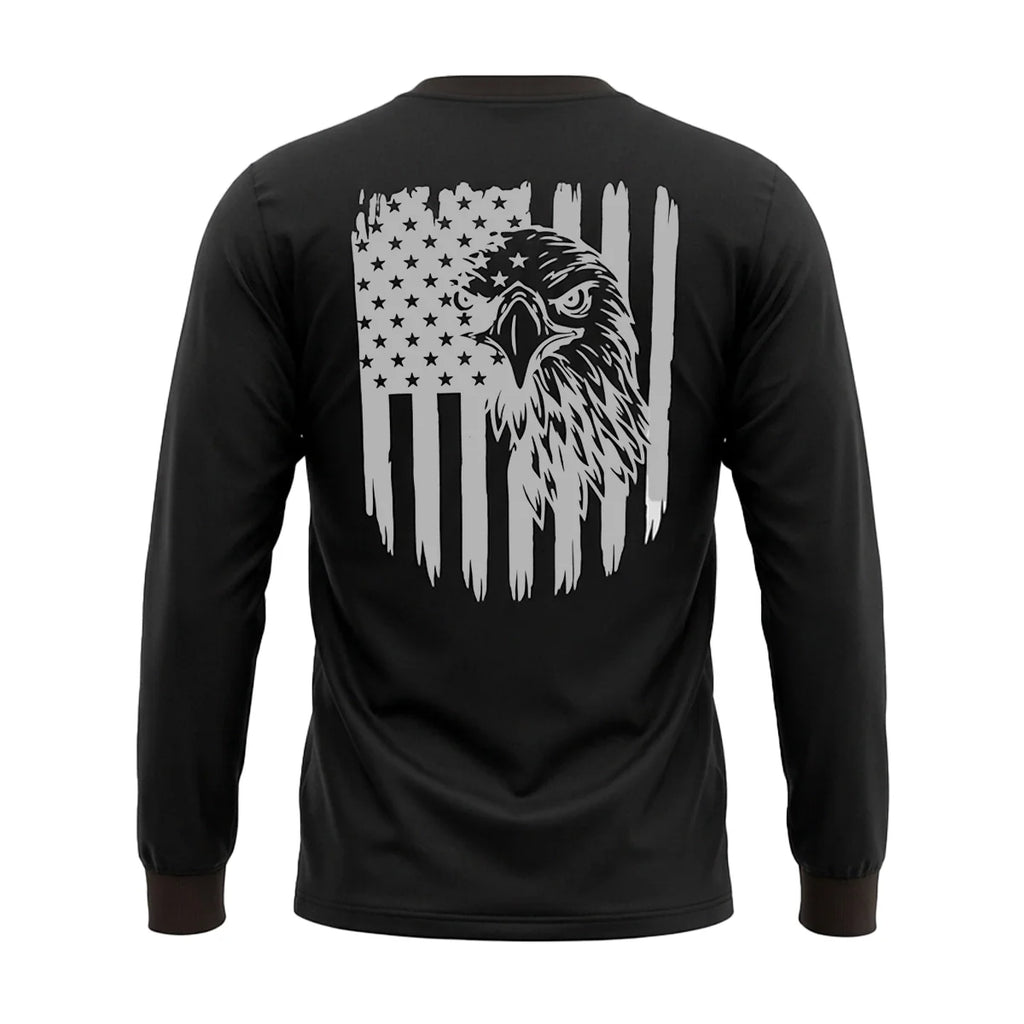 Men's Long Sleeve T-Shirt with American Eagle & Flag Print by Unik Just for Bikers