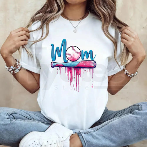 "Baseball Mom" Pink Drip Graphic – Premium Cotton Sports Mom Top by Hiyatee
