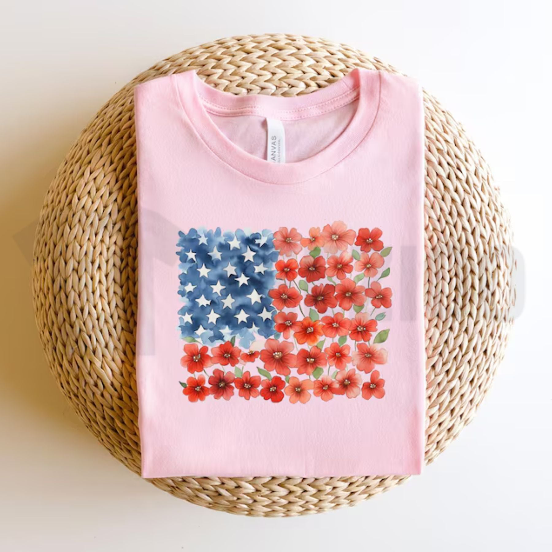 Floral American Flag Graphic T-Shirt – Patriotic Red Poppy 4th Of July Women’s Tee, Elegant Independence Day Apparel by Teezioo