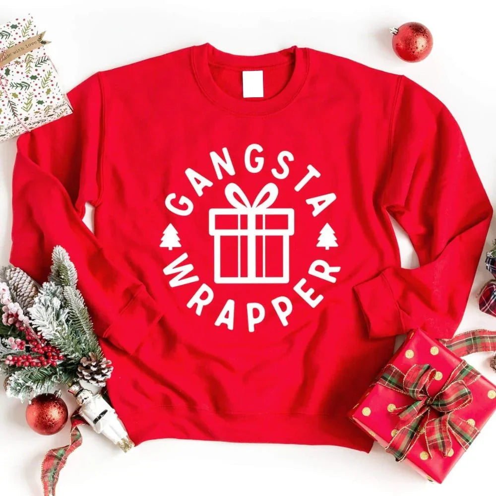 Gangsta Wrapper Christmas Red Sweatshirt by Adorb Custom Tees