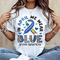"In April We Wear Blue" Autism Awareness – Ribbon Puzzle Piece Women's Top by Hiyatee