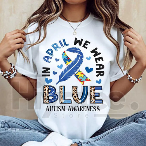 "In April We Wear Blue" Autism Awareness – Ribbon Puzzle Piece Women's Top by Hiyatee