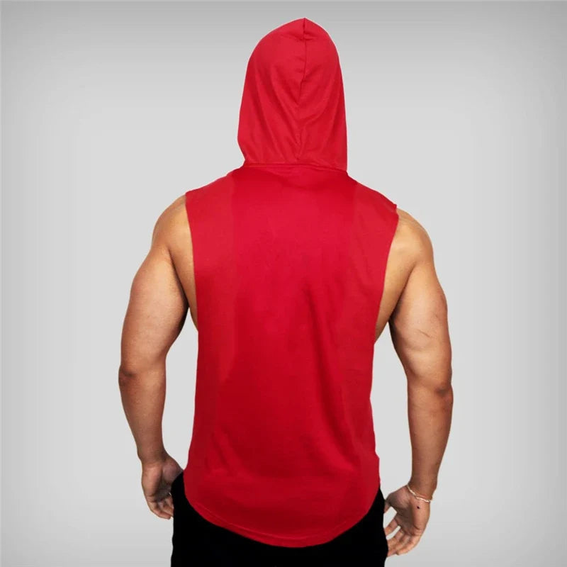 Men's Sleeveless Hooded Gym Tank Top by THRIXINE