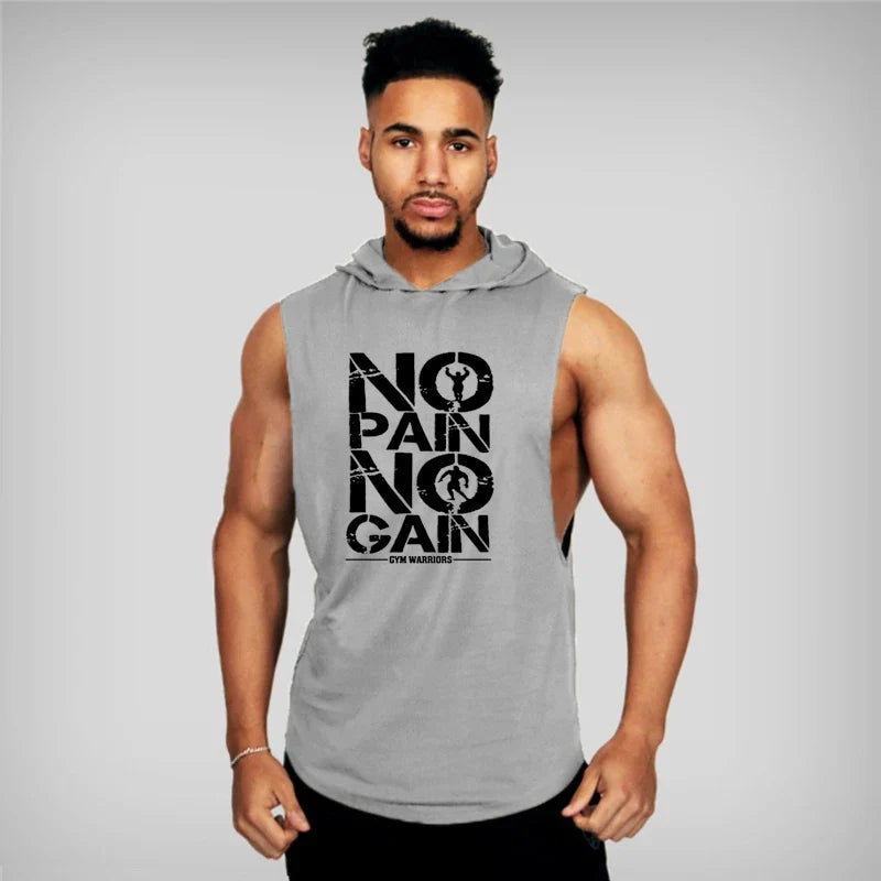 Men's Sleeveless Hooded Gym Tank Top by THRIXINE