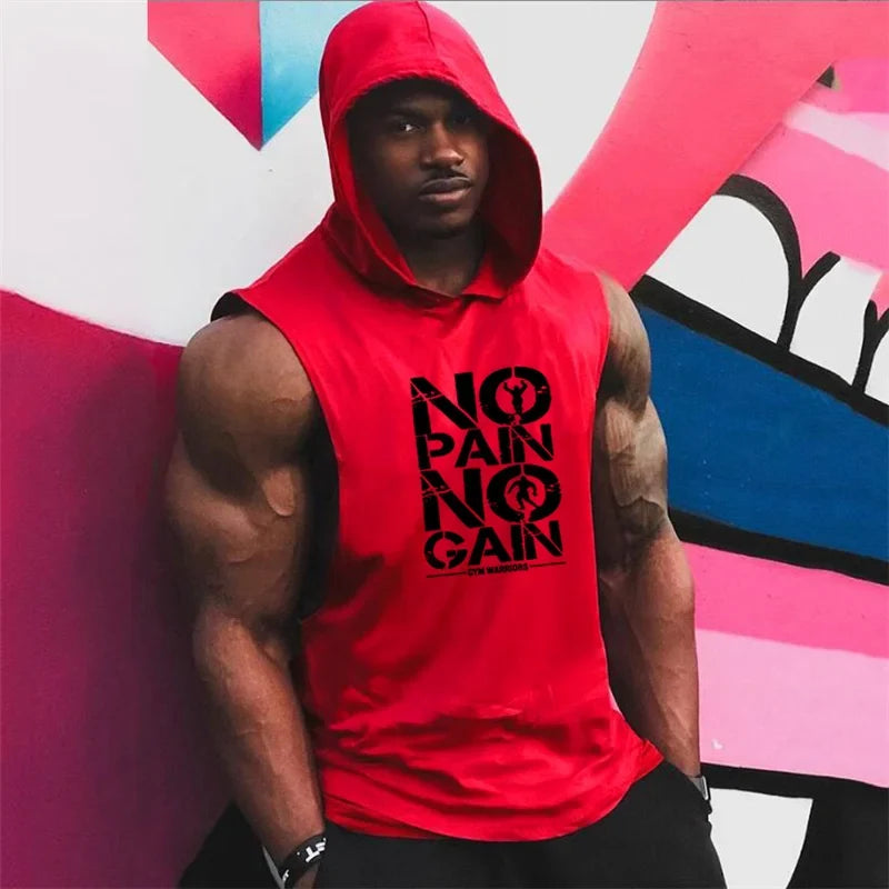 Men's Sleeveless Hooded Gym Tank Top by THRIXINE