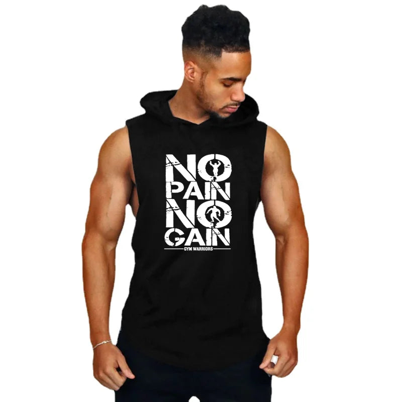 Men's Sleeveless Hooded Gym Tank Top by THRIXINE