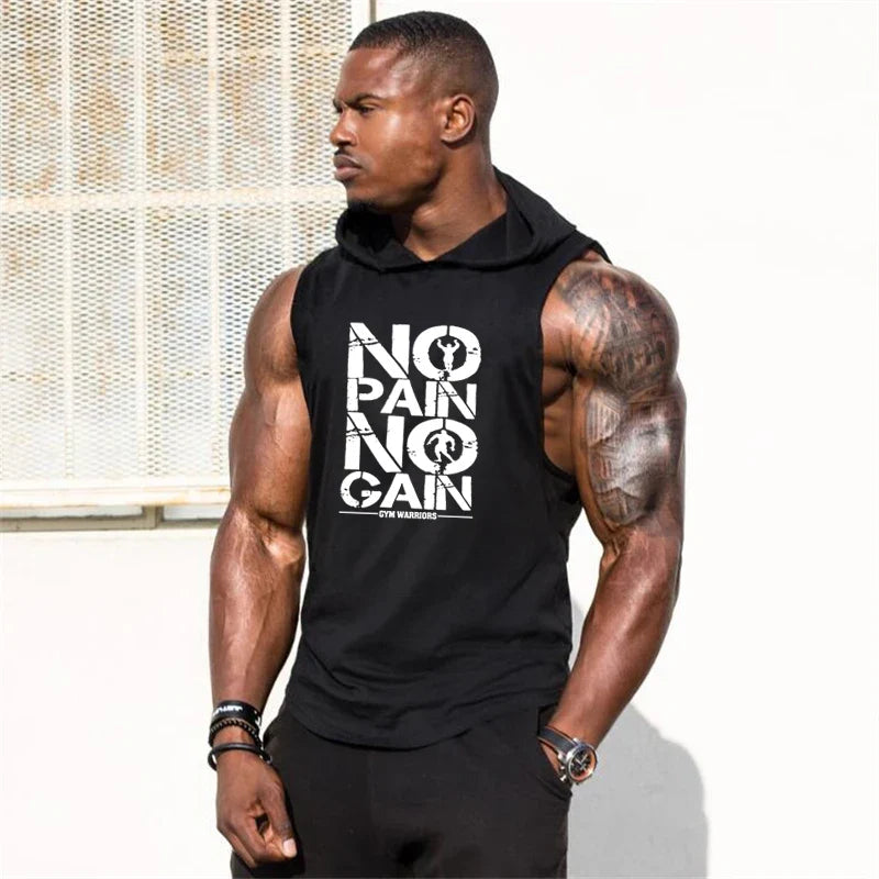 Men's Sleeveless Hooded Gym Tank Top by THRIXINE