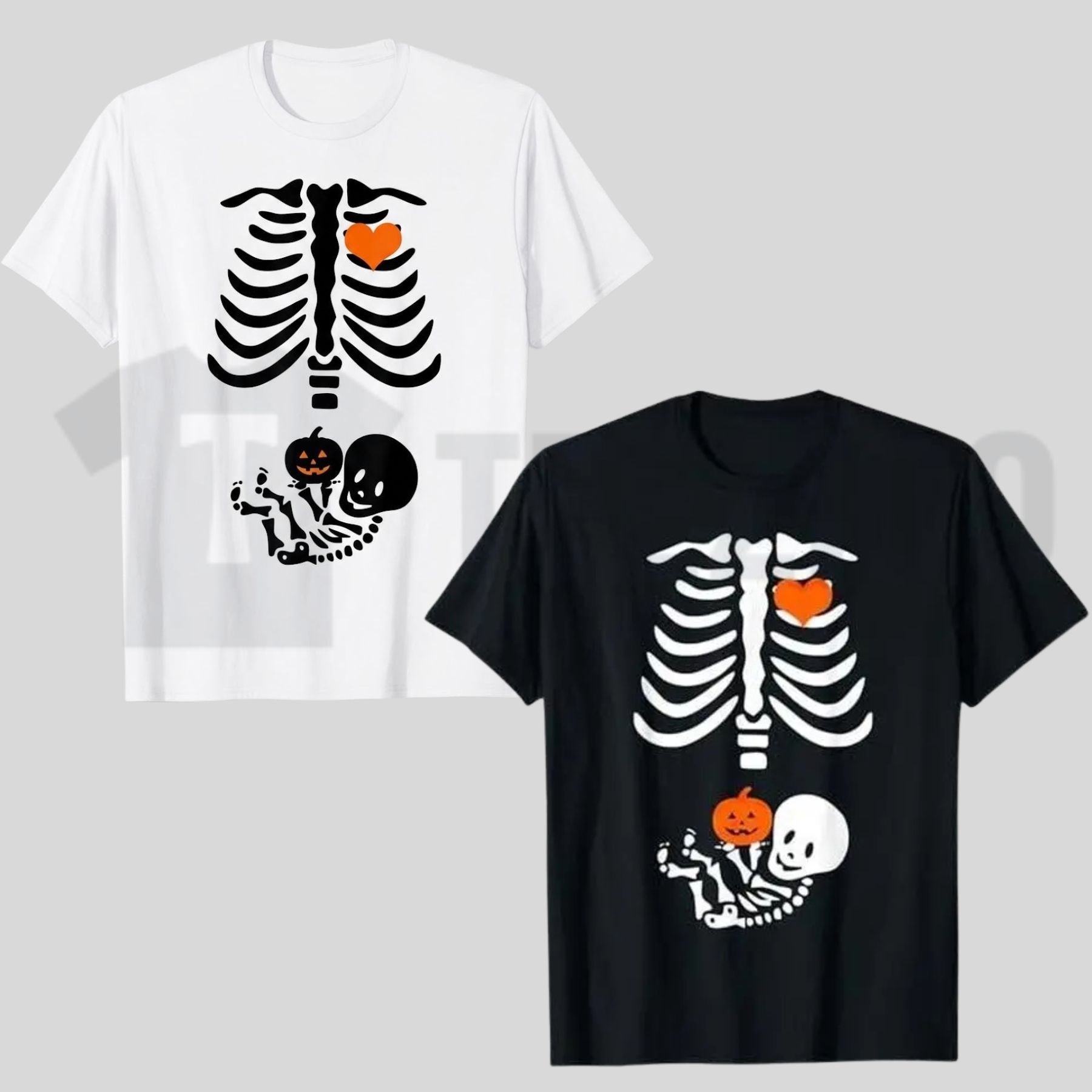 Skeleton Baby Rib Cage Maternity Funny Halloween Pregnant Pumpkin Graphic T-Shirt by Teezioo