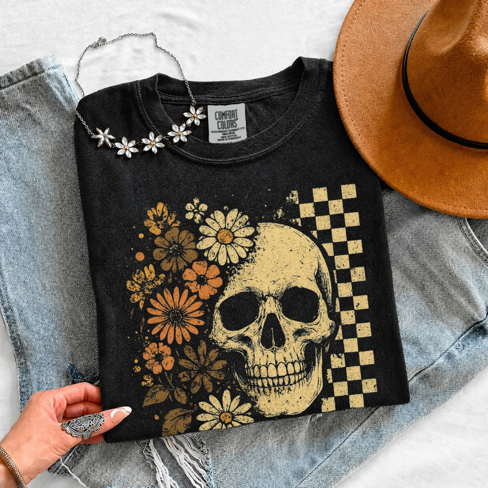 Skull & Flowers Firefly Comfort Colors T-Shirt | Halloween Graphic Tee by Adorb Custom Tees