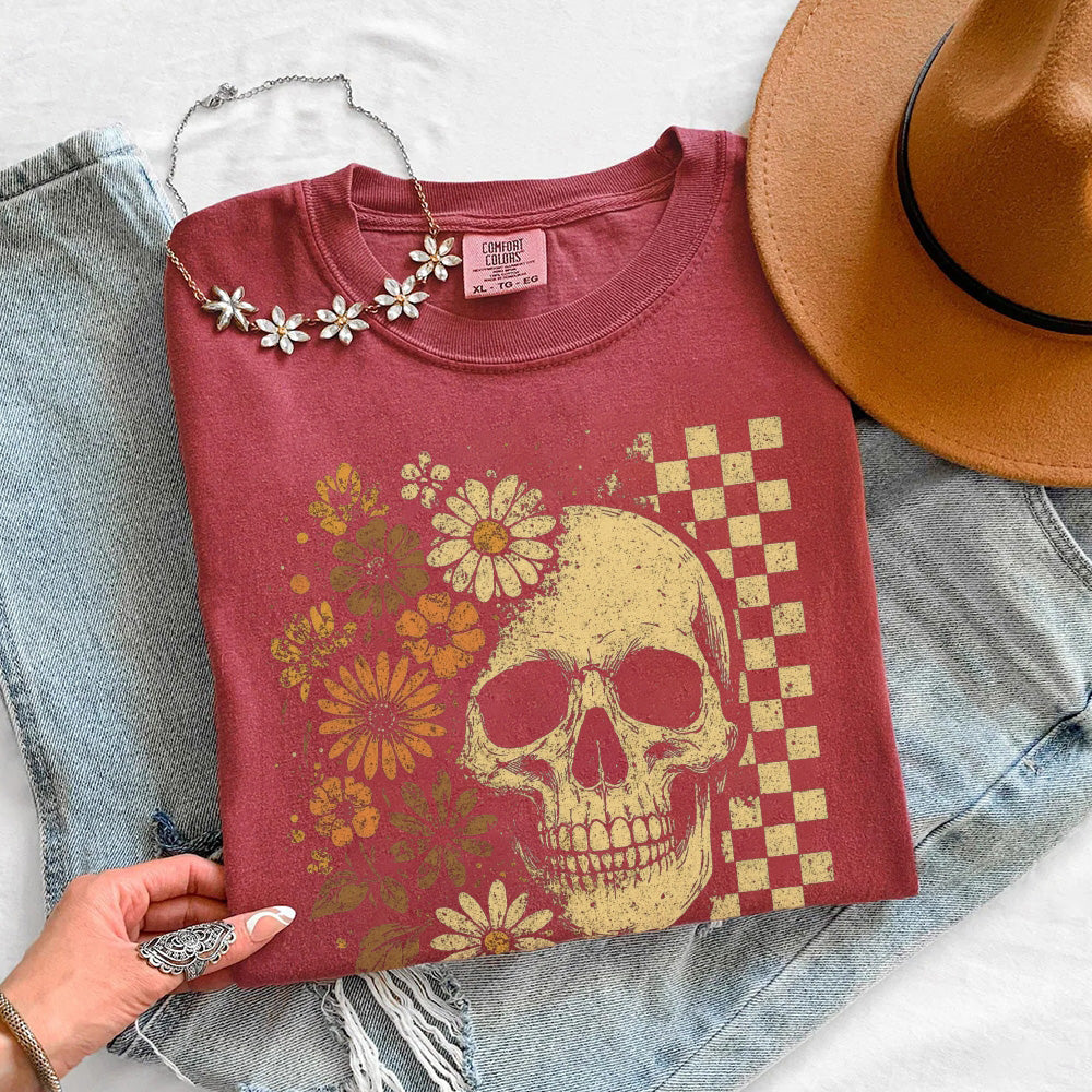 Skull & Flowers Firefly Comfort Colors T-Shirt | Halloween Graphic Tee by Adorb Custom Tees