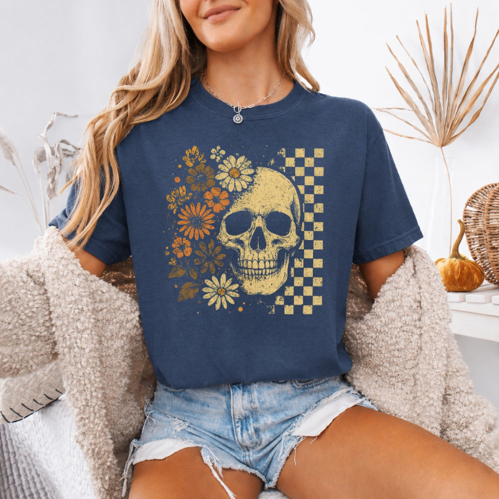 Skull & Flowers Firefly Comfort Colors T-Shirt | Halloween Graphic Tee by Adorb Custom Tees