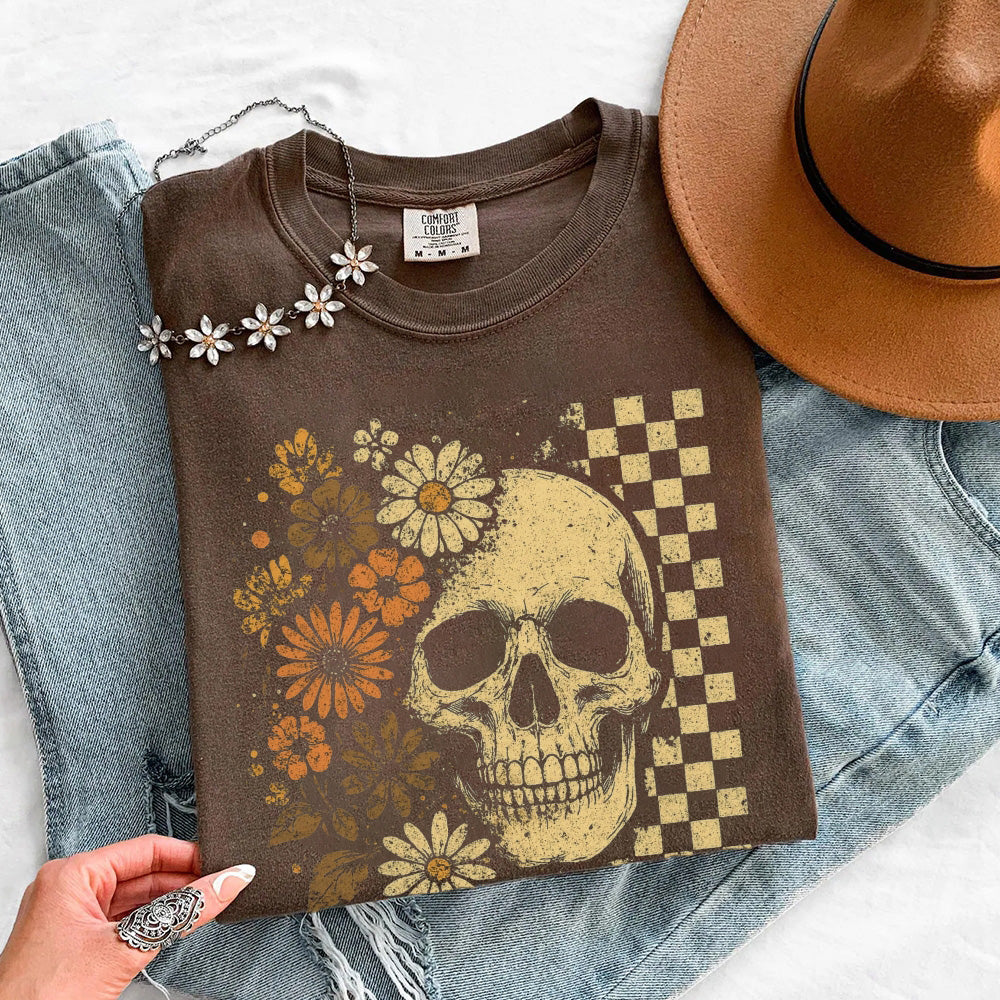 Skull & Flowers Firefly Comfort Colors T-Shirt | Halloween Graphic Tee by Adorb Custom Tees