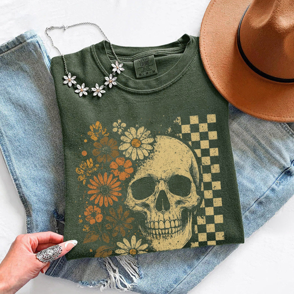 Skull & Flowers Firefly Comfort Colors T-Shirt | Halloween Graphic Tee by Adorb Custom Tees