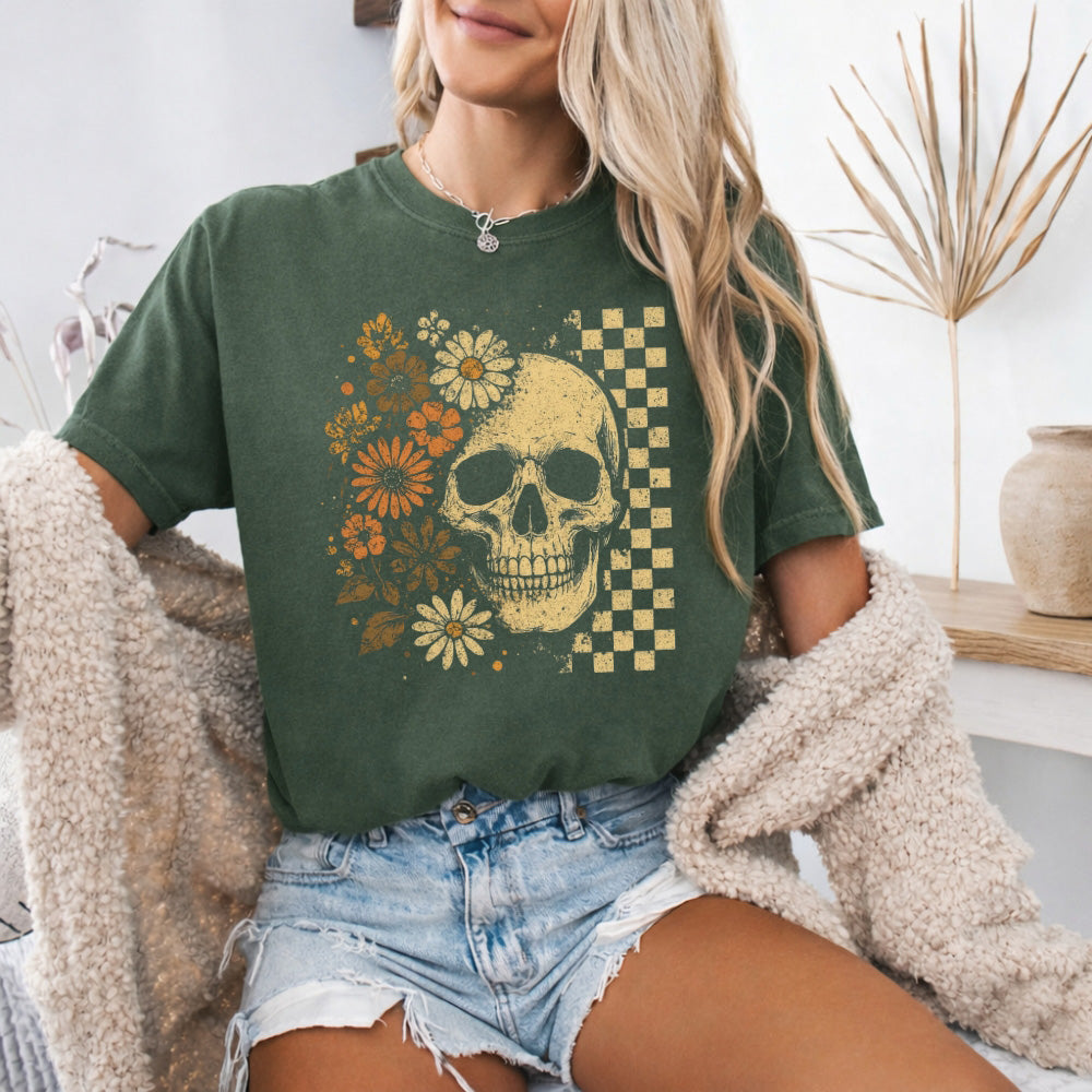 Skull & Flowers Firefly Comfort Colors T-Shirt | Halloween Graphic Tee by Adorb Custom Tees
