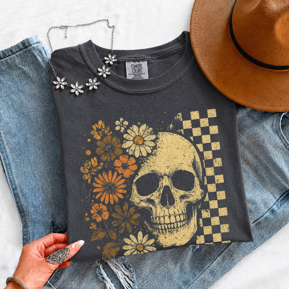Skull & Flowers Firefly Comfort Colors T-Shirt | Halloween Graphic Tee by Adorb Custom Tees