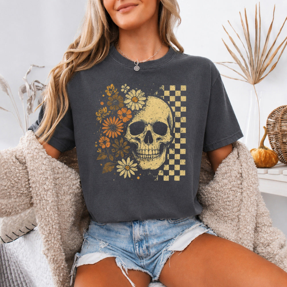 Skull & Flowers Firefly Comfort Colors T-Shirt | Halloween Graphic Tee by Adorb Custom Tees