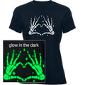 Glow in the Dark Dead Inside Heart Skeleton Hands Black Tee Shirt by BodyCandy