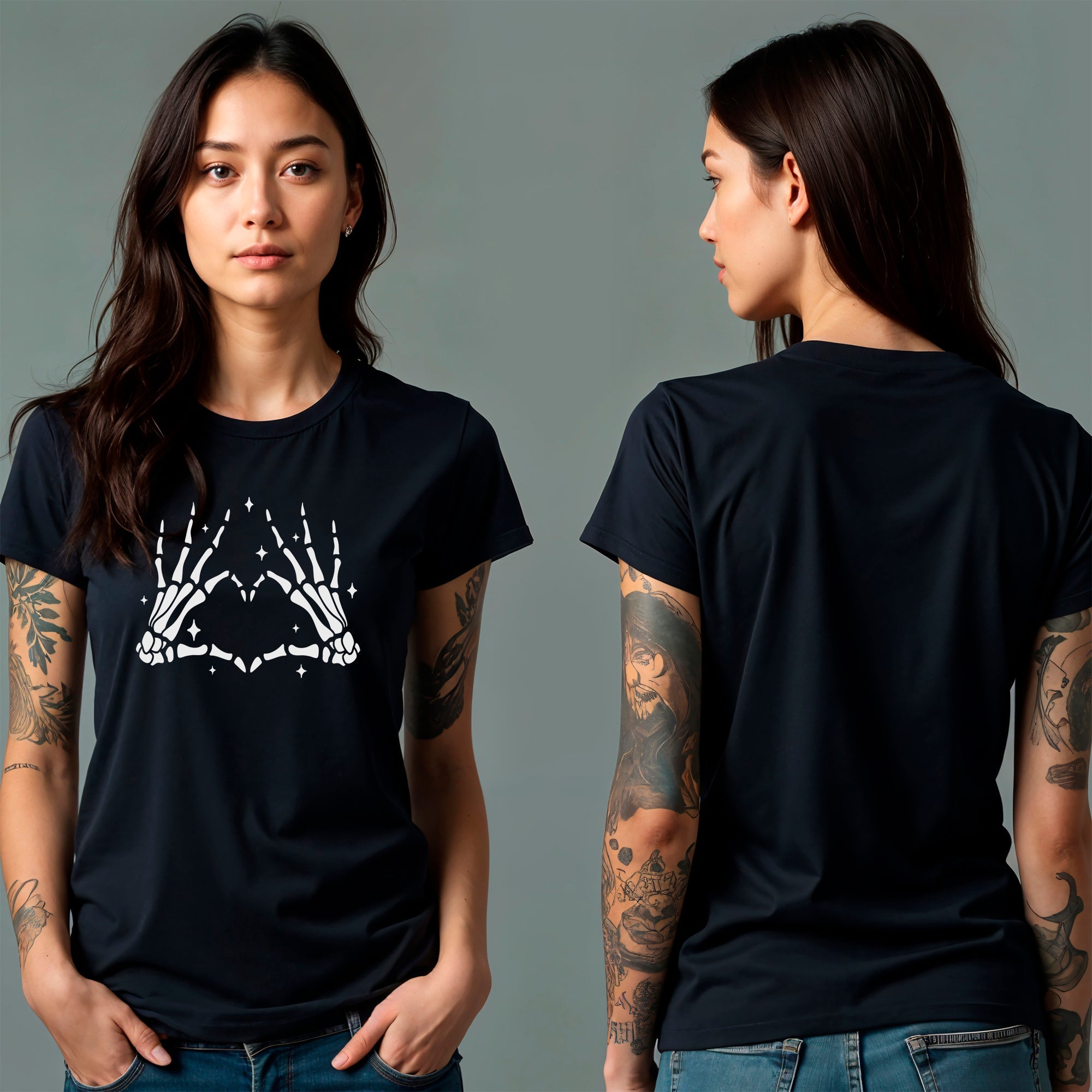 Glow in the Dark Dead Inside Heart Skeleton Hands Black Tee Shirt by BodyCandy
