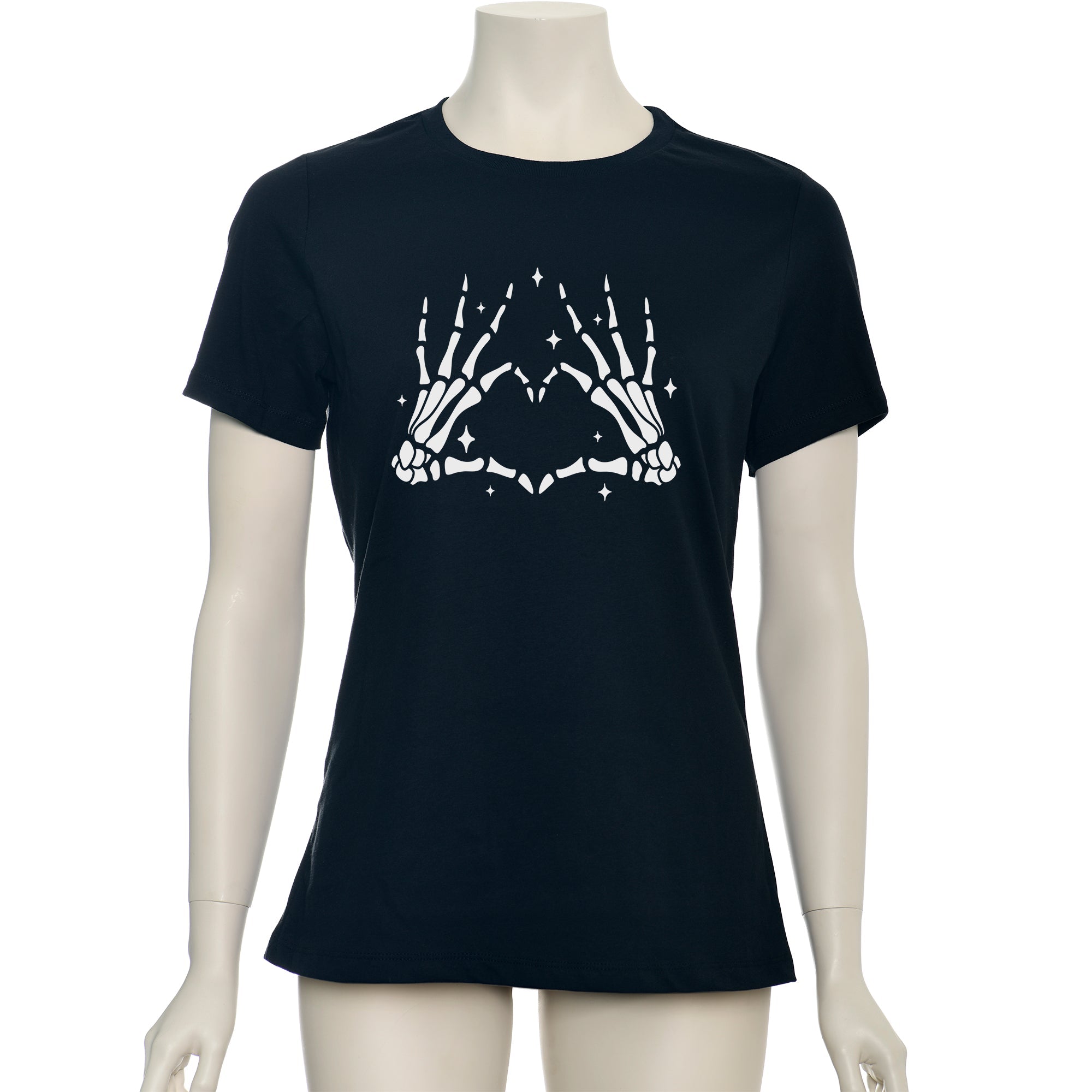 Glow in the Dark Dead Inside Heart Skeleton Hands Black Tee Shirt by BodyCandy