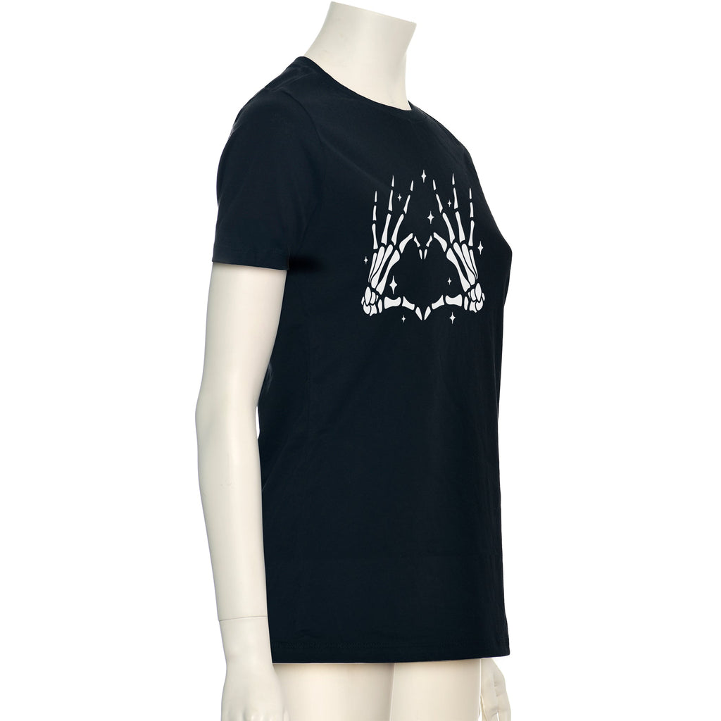 Glow in the Dark Dead Inside Heart Skeleton Hands Black Tee Shirt by BodyCandy