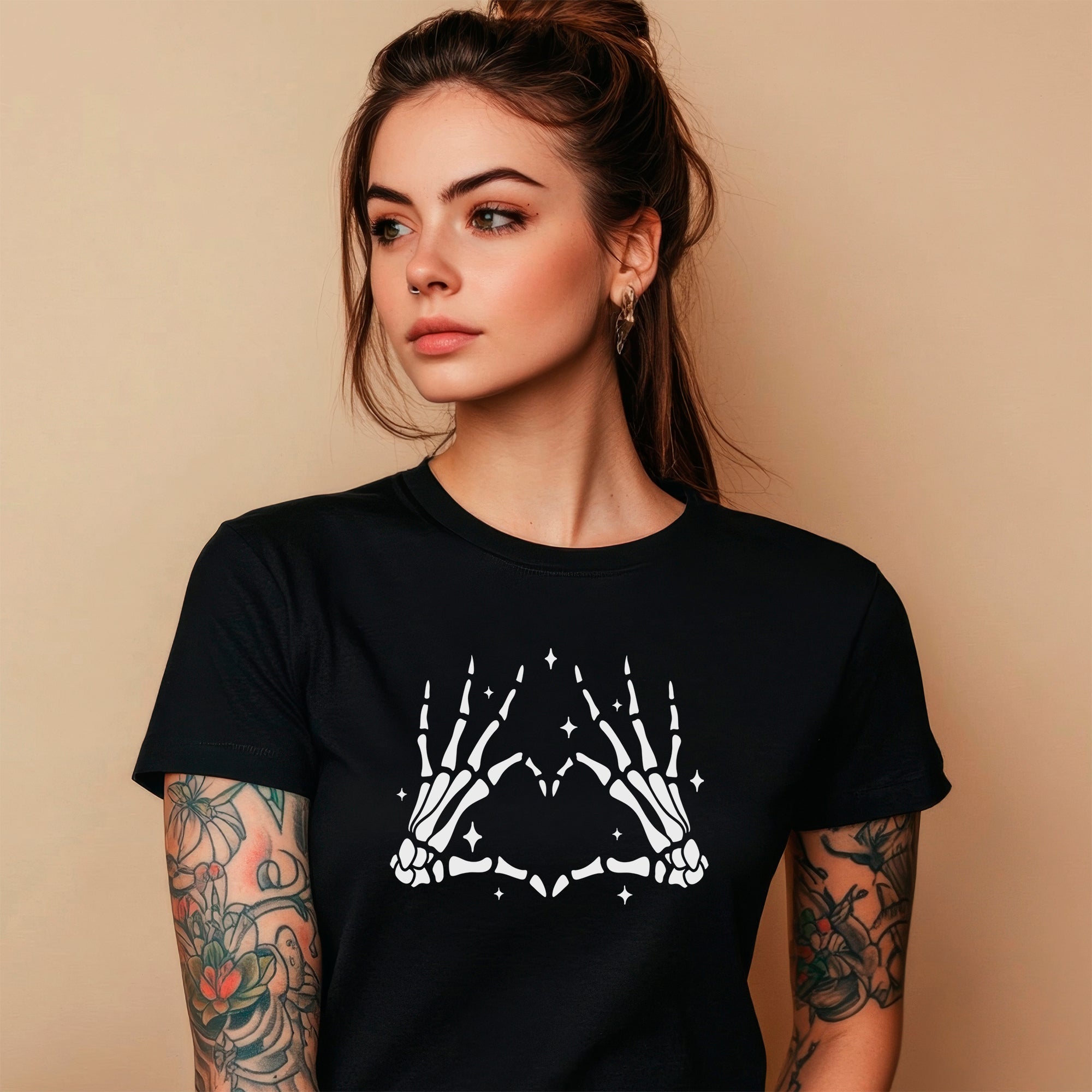 Glow in the Dark Dead Inside Heart Skeleton Hands Black Tee Shirt by BodyCandy