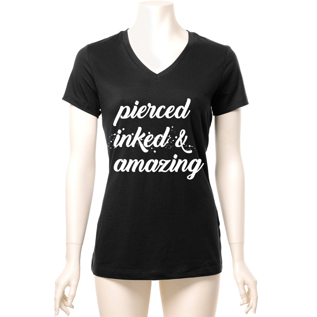 Pierced Inked & Amazing Black Tapered V-Neck Tee Shirt by BodyCandy
