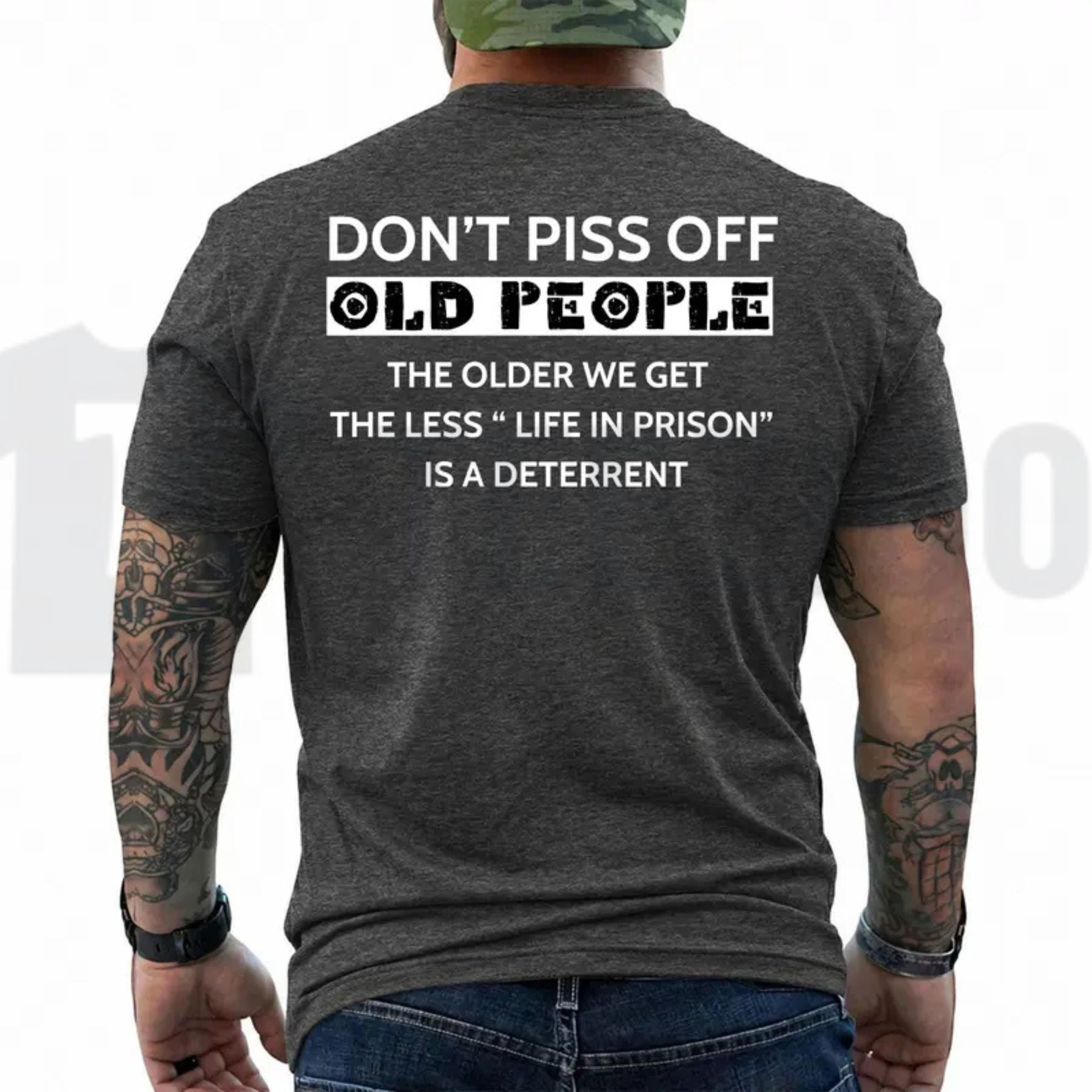 The Less Life In Prison Is A Deterrent Funny Old People Retro Graphic T-Shirt by Teezioo