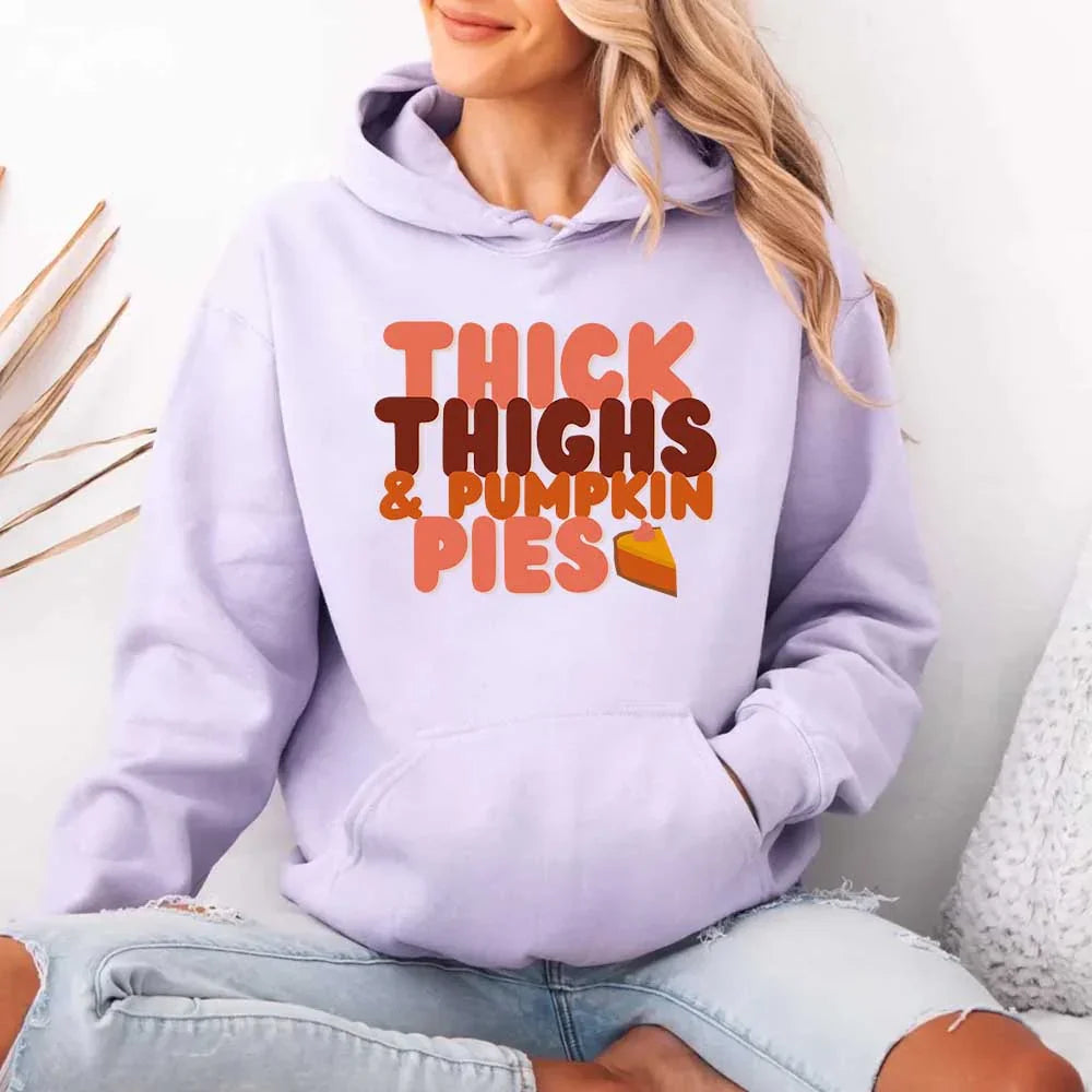 Thick Thighs and Pumpkin Pies Fall Vibes Fleece Pullover Hoodie by Adorb Custom Tees