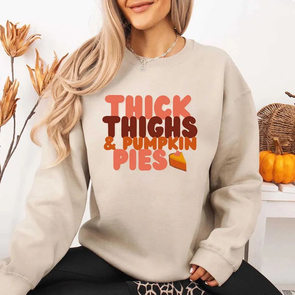 Thick Thighs and Pumpkin Pies Fall Vibes Sweatshirt by Adorb Custom Tees