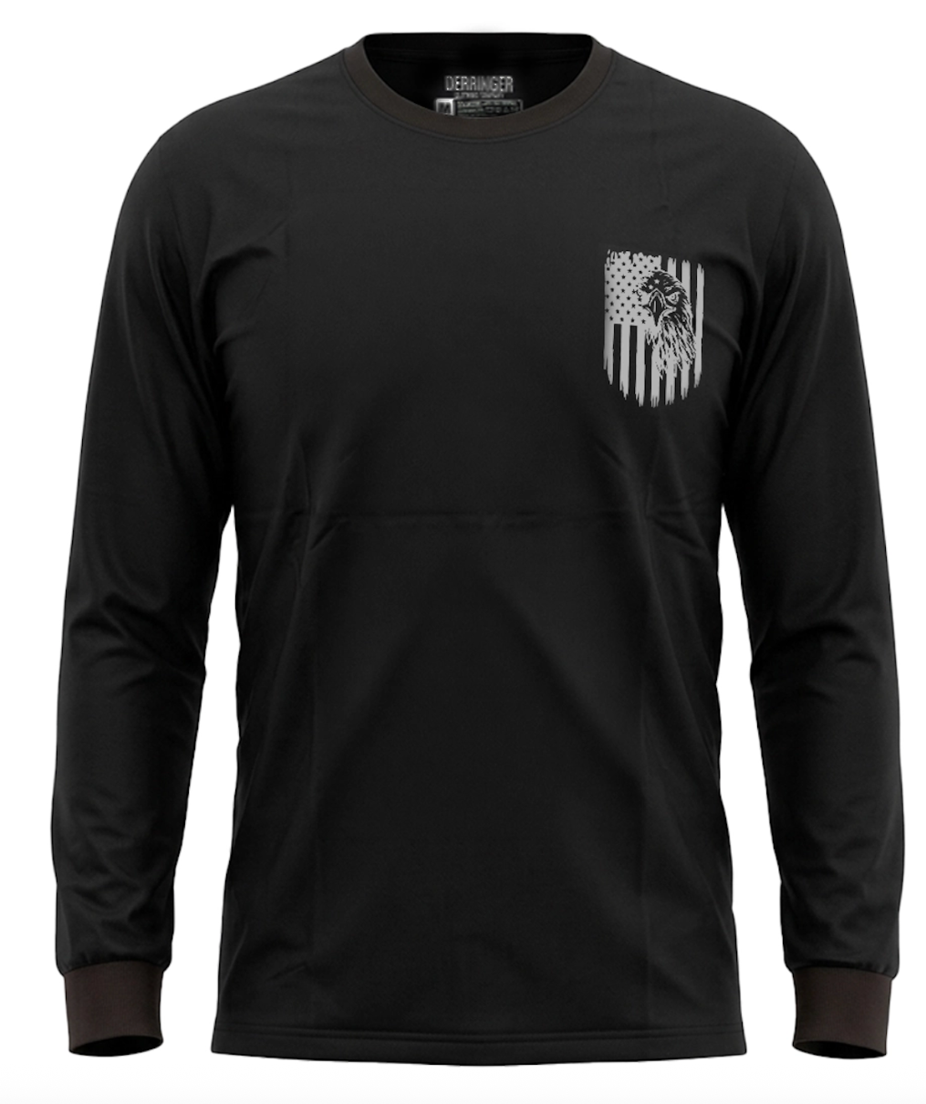 Men's Long Sleeve T-Shirt with American Eagle & Flag Print by Unik Just for Bikers