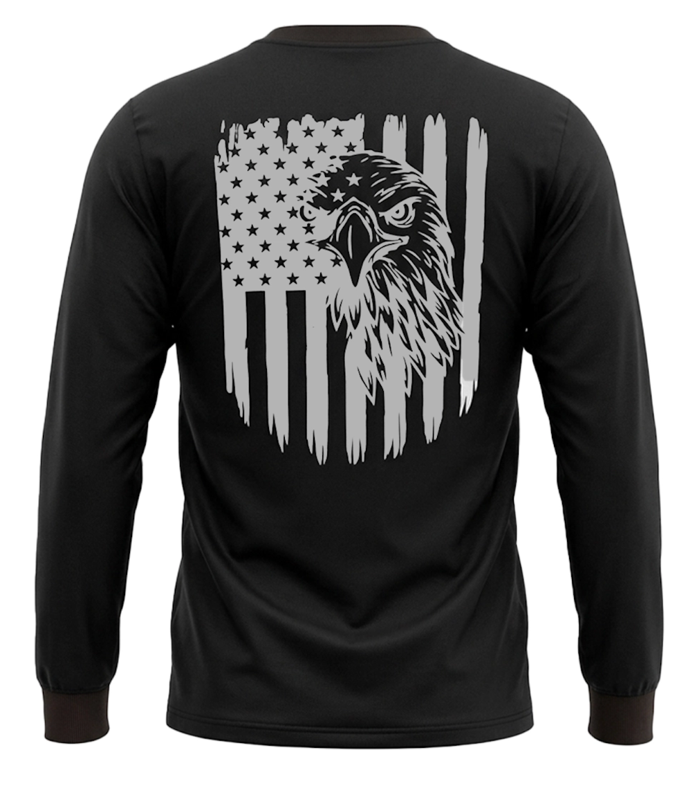 Men's Long Sleeve T-Shirt with American Eagle & Flag Print by Unik Just for Bikers