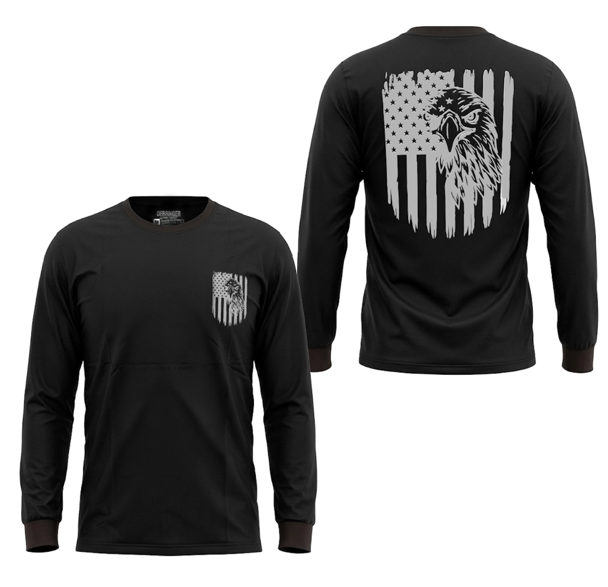 Men's Long Sleeve T-Shirt with American Eagle & Flag Print by Unik Just for Bikers