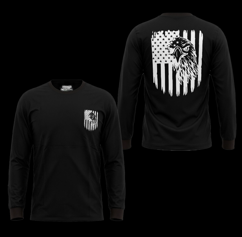 Men's Long Sleeve T-Shirt with American Eagle & Flag Print by Unik Just for Bikers