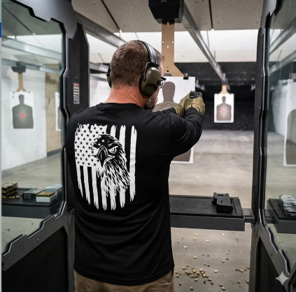 Men's Long Sleeve T-Shirt with American Eagle & Flag Print by Unik Just for Bikers